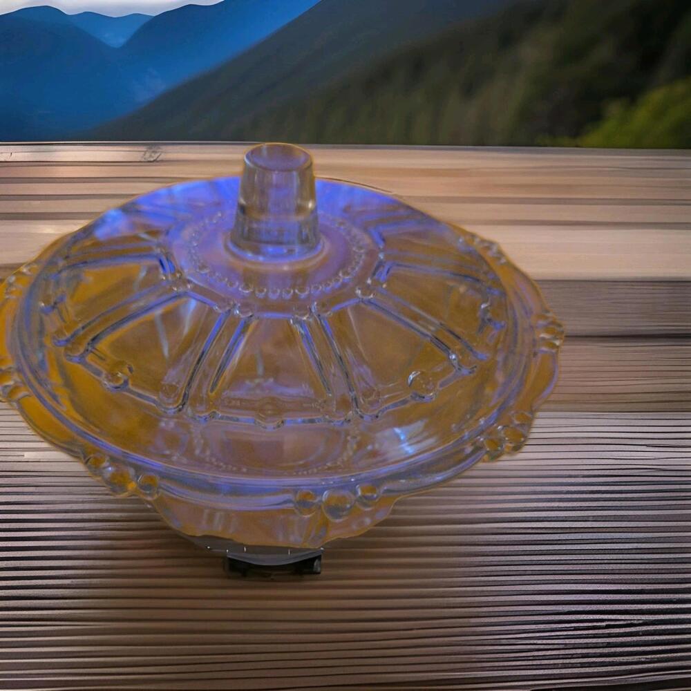 KIG Oyster Pearl Clear 7" Bowl Candy Dish w Lid Vintage Indonesia Beaded Glass